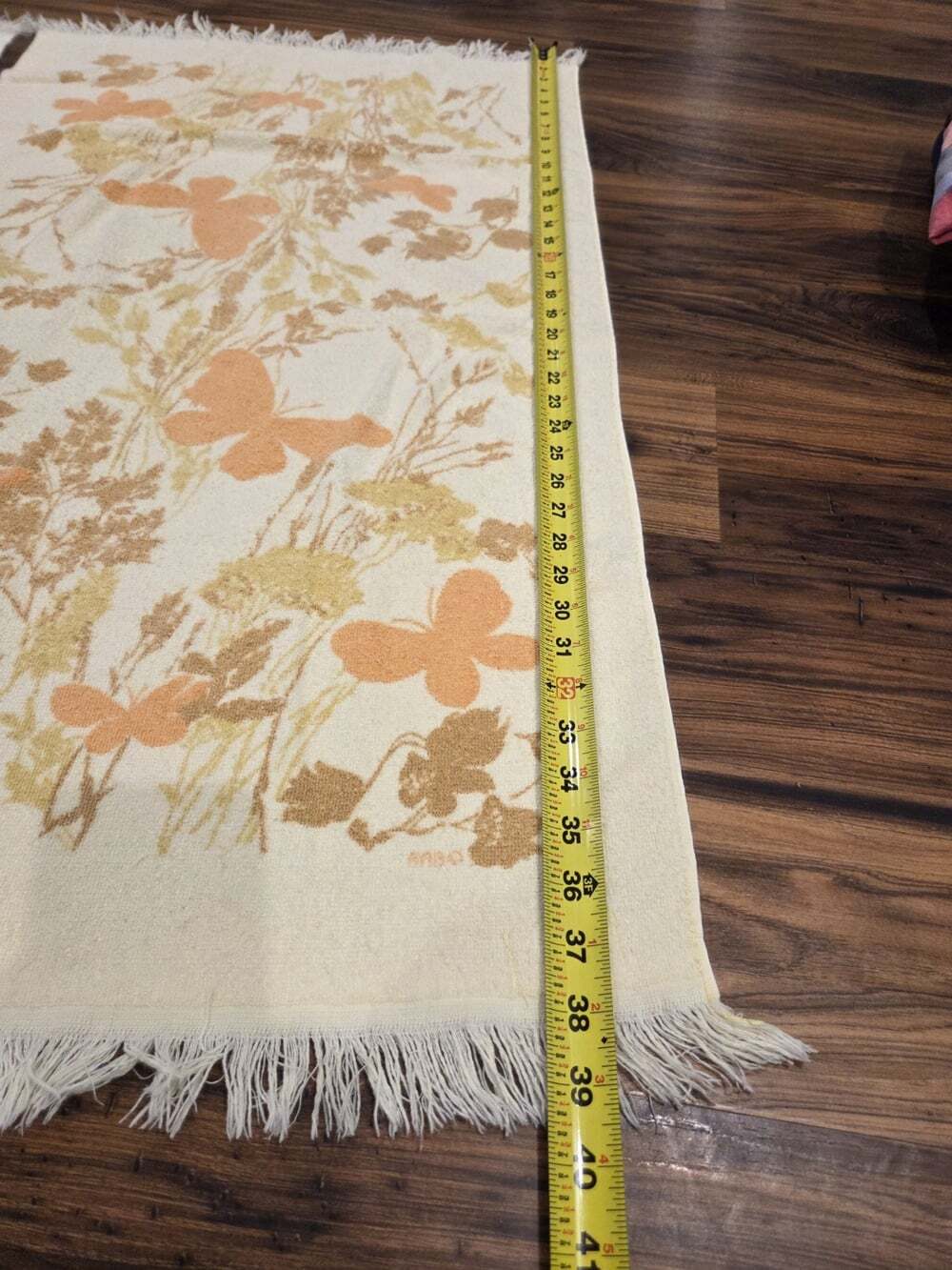 Vintage Cannon Towel Set 3 Piece Retro Floral Butterfly Fringe Yellow Orange - Picture 9 of 13